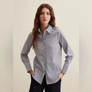 Atomsphere Women's Business Pinstripe Blouse Blue & White Button Front Size 10
